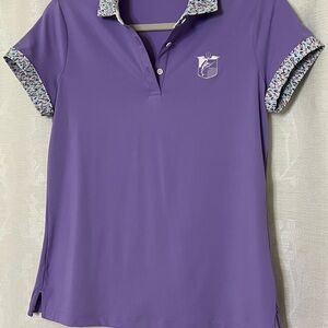 Fairway & Greene Ladies Purple Polo Shirt with Patterned Trim